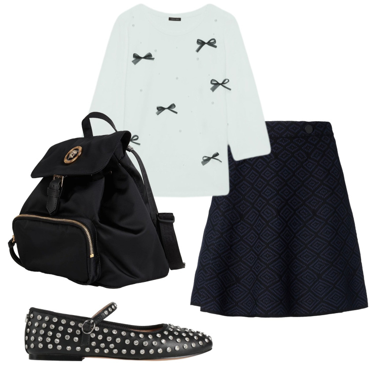 Outfit donna - Total look #2386612. Stile Romantica per Tutti i giorni. Abbinamento con zaini, minigonne, ballerine, t-shirt.