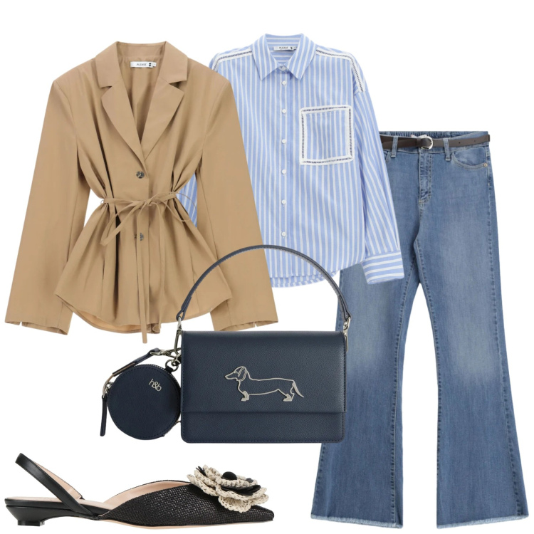 Outfit donna - City. Stile Casual chic per Tutti i giorni. Abbinamento con ballerine, jeans, camicie, blazer, borse a tracolla.