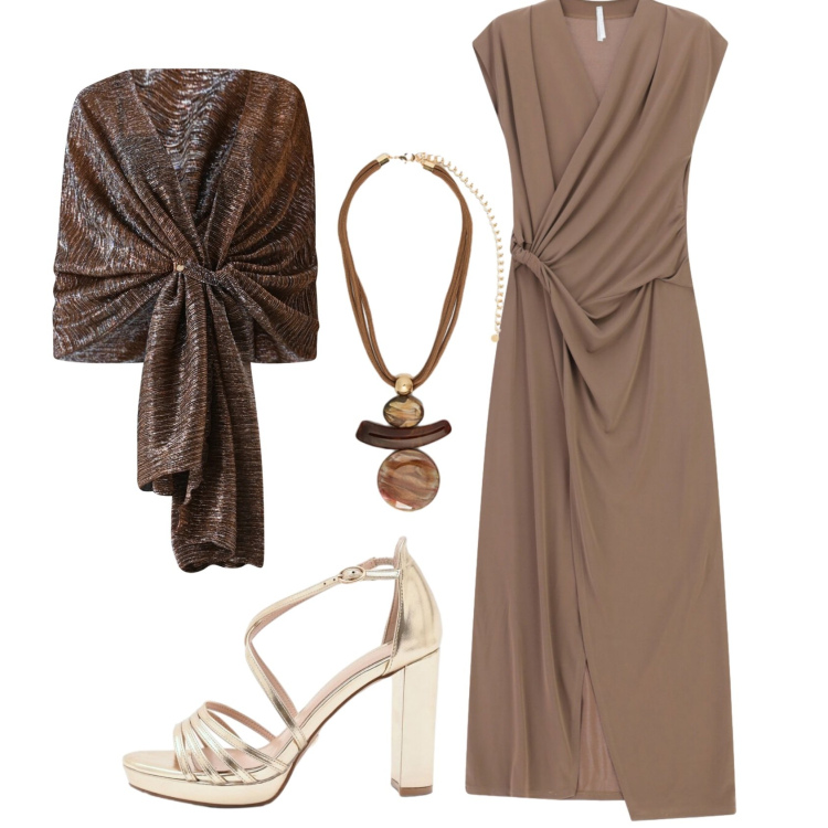 Outfit donna - Total look #2386638. Stile Chic per Serata fuori. Abbinamento con ciondoli, vestiti lunghi, stole, sandali col tacco.