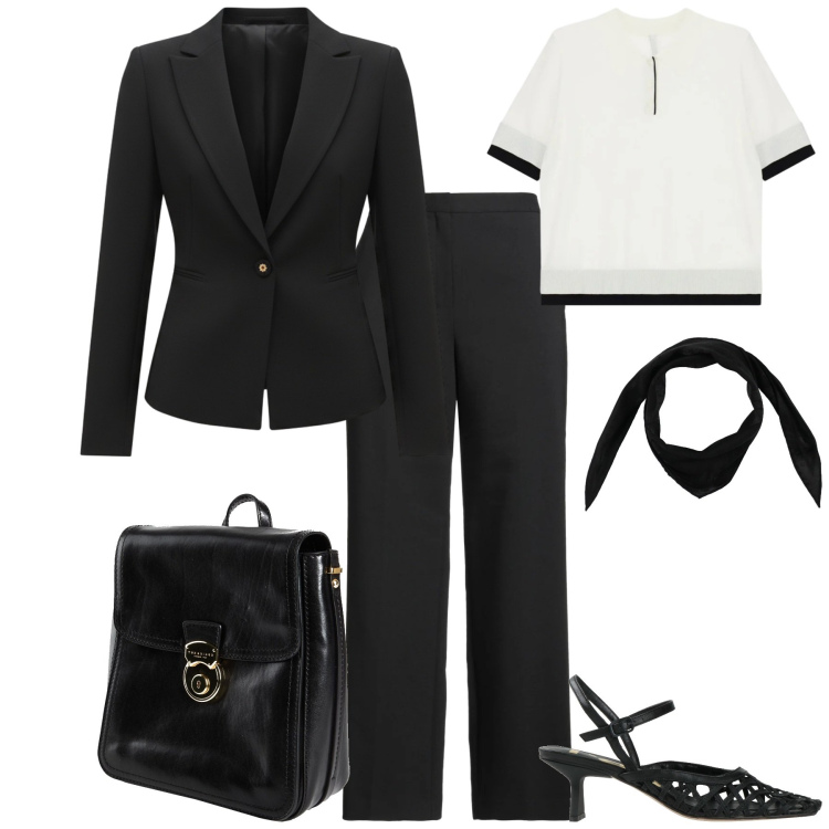 Outfit donna - City. Stile Chic per Tutti i giorni. Abbinamento con sciarpe, zaini, pantaloni, décolleté, polo, blazer.