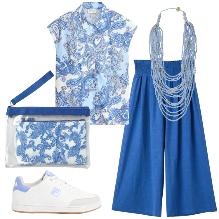 Outfit donna - Total look #2386644. Stile Romantica per Tutti i giorni. Abbinamento con sneakers, camicie a manica corta, pochette, pantaloni, collane.