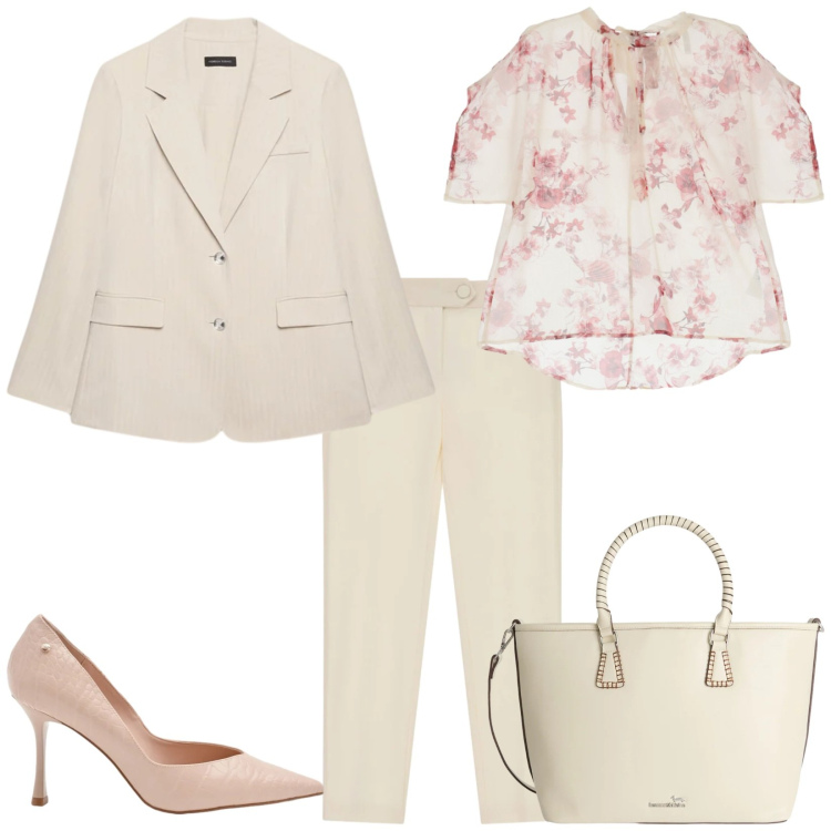 Outfit donna - Total look #2386669. Stile Chic per Cerimonia. Abbinamento con shopping bag, bluse, pantaloni, décolleté, blazer.