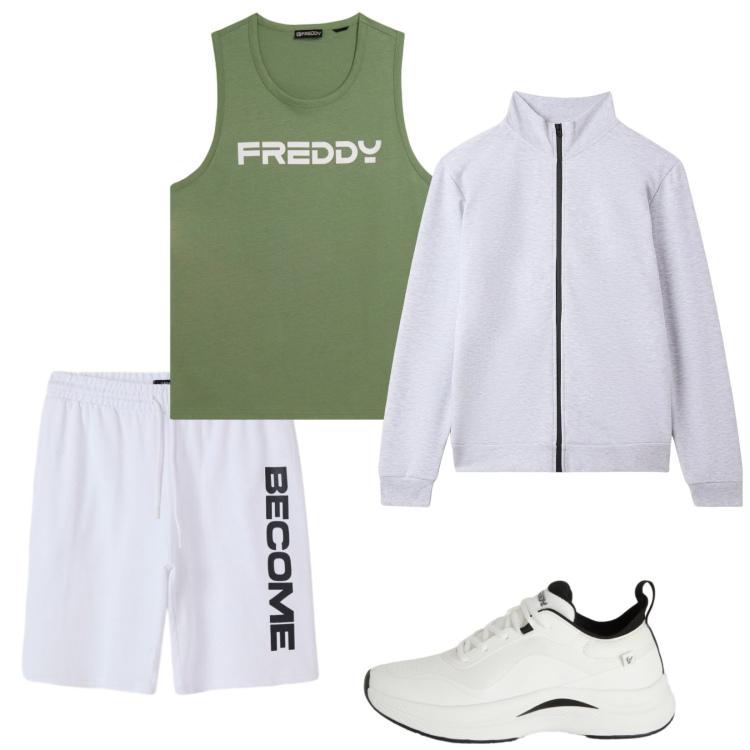 Outfit uomo - Runner. Stile Casual per Sport. Abbinamento con felpe sportive, bermuda, sneakers, canottiere.