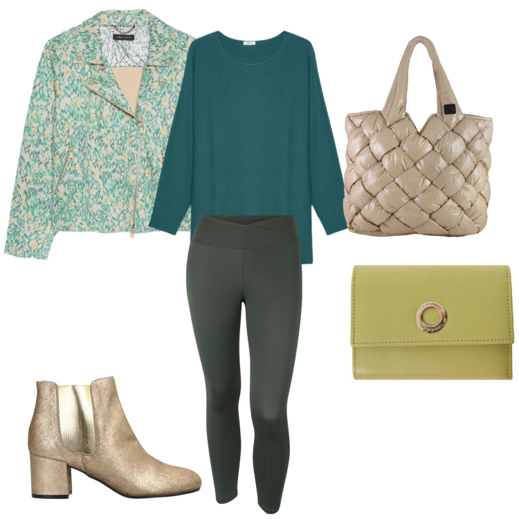 Outfit donna - Total look #2386676. Abbinamento con portafogli, blazer, t-shirt, leggings, borse tote, stivaletti chelsea.