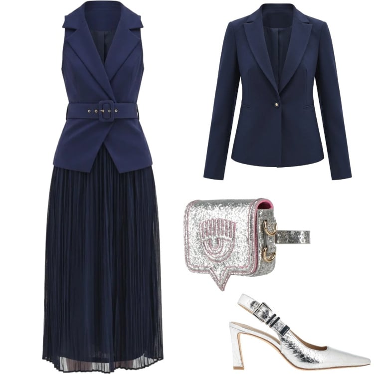 Outfit donna - Total look #2386681. Stile Chic per Cerimonia. Abbinamento con marsupi, décolleté, vestiti midi/longuette, blazer.
