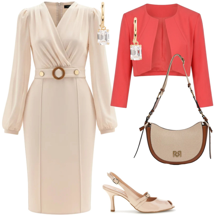 Outfit donna - Rinascimento cerimonia. per Cerimonia. Abbinamento con vestiti a tubino, borse a tracolla, bolero, orecchini, décolleté.