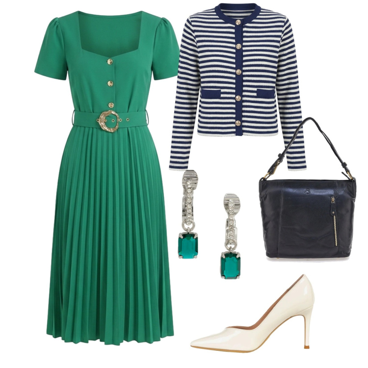 Outfit donna - Rinascimento lavoro. per Ufficio. Abbinamento con cardigans, décolleté, vestiti midi/longuette, orecchini, borse a spalla.