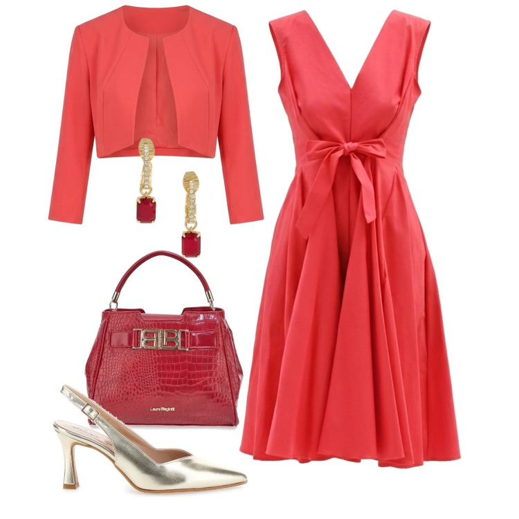 Outfit donna - Rinascimento Spring Elegance. Stile Glamour per Cerimonia. Abbinamento con vestiti corti, bolero, orecchini, décolleté, borse a mano.