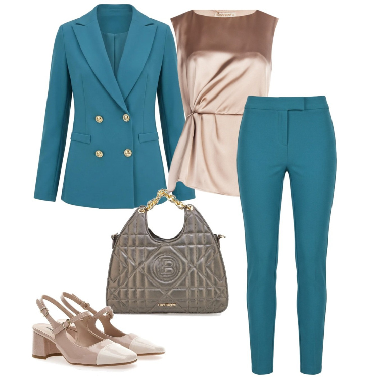 Outfit donna - Rinascimento Spring Elegance. Stile Chic per Cerimonia. Abbinamento con bluse, blazer, pantaloni, décolleté, borse a mano.