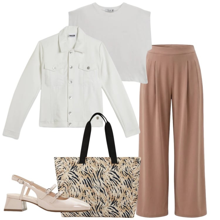 Outfit donna - Eleganza leggera - Focus Donna Curvy Ita. Stile Bon Ton per Tutti i giorni. Abbinamento con décolleté, pantaloni, top, shopping bag, giacche.