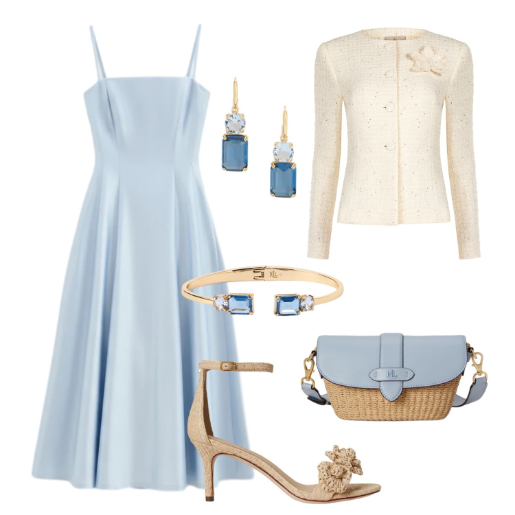 Outfit donna - Evento/Cerimonia Rinascimento. Stile Chic per Cerimonia. Abbinamento con blazer, vestiti midi/longuette, borse a spalla, orecchini, sandali in pelle, braccialetti.