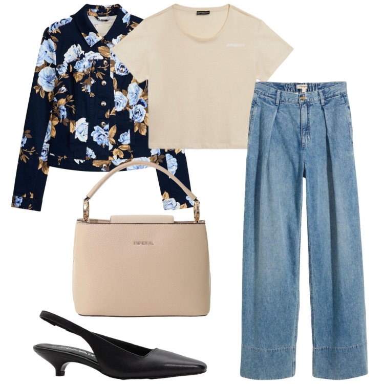 Outfit donna - Le slingback. Stile Casual chic per Tutti i giorni. Abbinamento con décolleté, blazer, jeans, borse a secchiello, t-shirt.