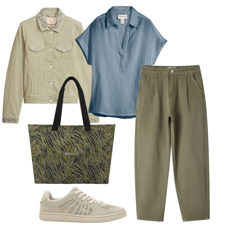 Outfit donna - Basic polvere e cedro. Stile Basic per Tutti i giorni. Abbinamento con bluse, sneakers, cappotti, pantaloni, shopping bag.