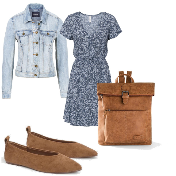 Outfit femme - Combi robe et ballerines. Style Romantique pour Tous les jours. Assortir avec robes longues, manteaux, sacs à dos, ballerines.