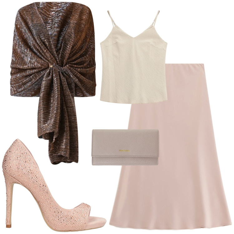Outfit donna - Total look #2386738. Stile Glamour per Cerimonia. Abbinamento con décolleté, gonne longuette, canottiere, portafogli, stole.