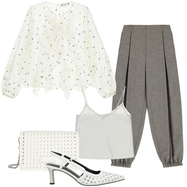 Outfit donna - Total look #2386740. Stile Boho per Tutti i giorni. Abbinamento con décolleté, canottiere, pantaloni a palazzo, bluse, borse a tracolla.