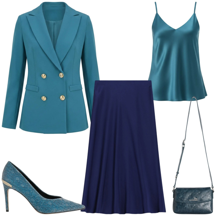 Outfit donna - Total look #2386743. Stile Glamour per Cerimonia. Abbinamento con décolleté, gonne longuette, blazer, canottiere, borse a tracolla.