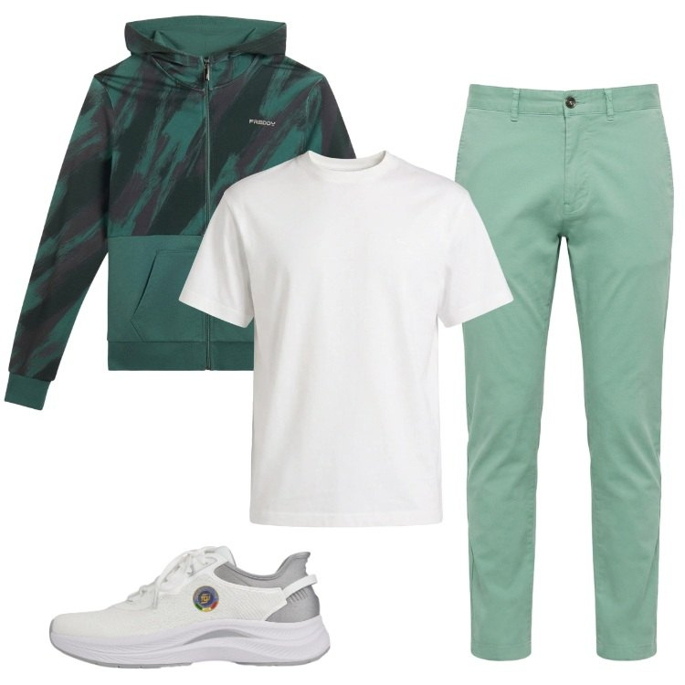 Outfit uomo - Total look #2386745-1. Stile Trendy per Tutti i giorni. Abbinamento con t-shirt, pantaloni, felpe con cappuccio, scarpe sportive.
