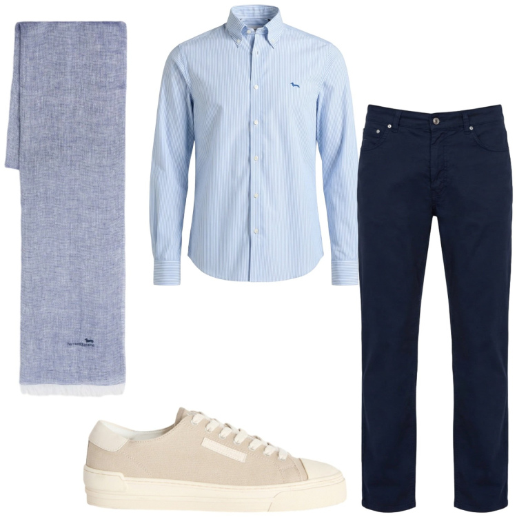 Outfit uomo - Total look #2386746. Stile Trendy per Ufficio. Abbinamento con sneakers, sciarpe, camicie, pantaloni.