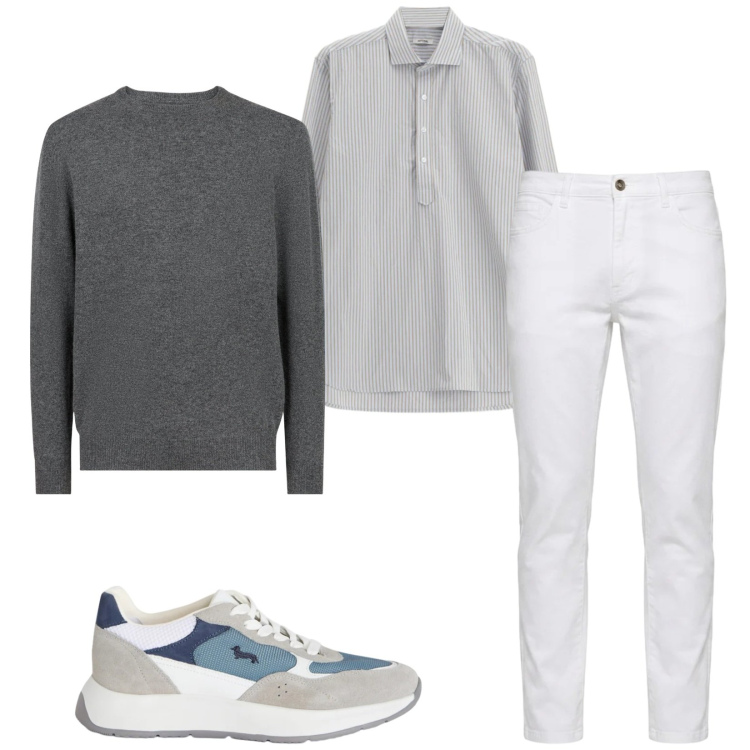 Outfit uomo - Total look #2386749. Stile Trendy per Serata speciale. Abbinamento con camicie, sneakers, jeans, maglieria.