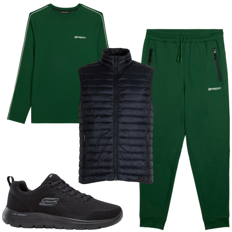 Outfit uomo - Total look #2386751. Stile Urban per Sport. Abbinamento con sneakers, piumini, pantaloni, t-shirt.
