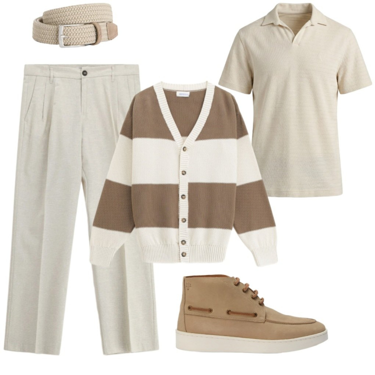 Outfit uomo - #chiarezza. Stile Casual per Ufficio. Abbinamento con cardigans, pantaloni, cinture, polo, stivali e stivaletti.