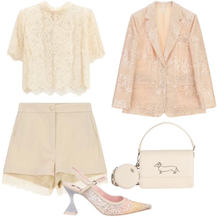 Outfit donna - Total look #2386759. Stile Sexy per Tutti i giorni. Abbinamento con décolleté, blazer, shorts, top, borse a tracolla.