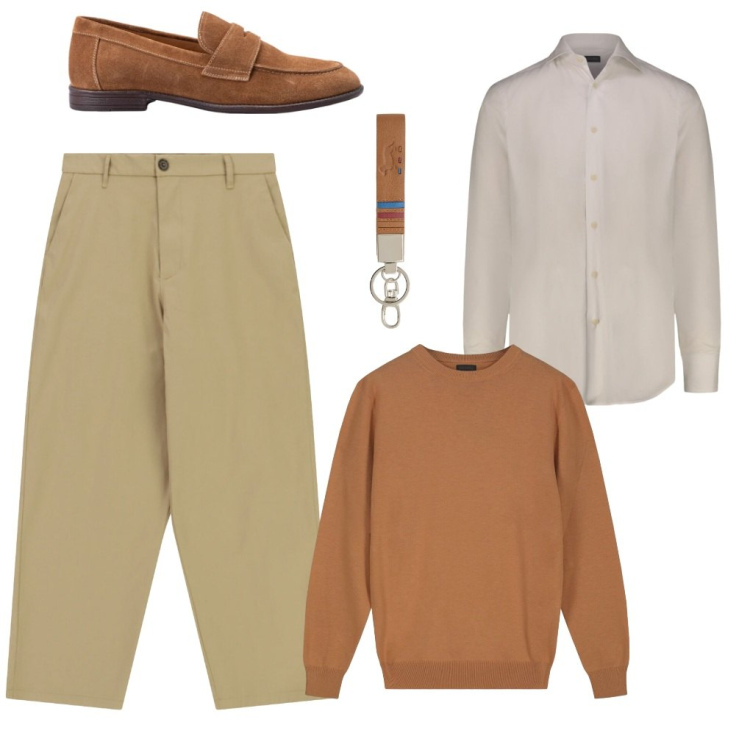 Outfit uomo - #portachiavi. Stile Urban per Tutti i giorni. Abbinamento con pantaloni, portachiavi, maglieria, scarpe stringate, camicie.