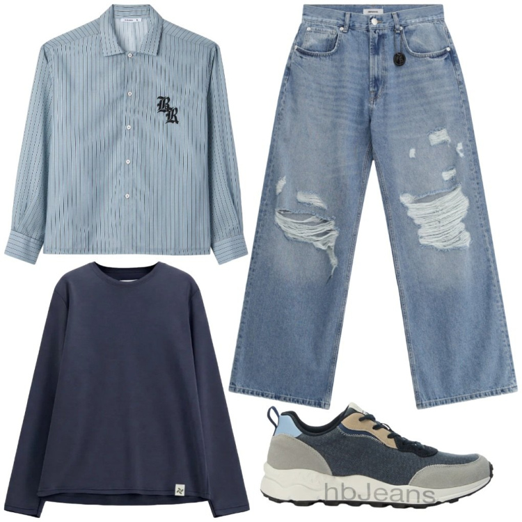 Outfit uomo - #arrivo.subito. Stile Urban per Tutti i giorni. Abbinamento con camicie, felpe, jeans strappati, sneakers.
