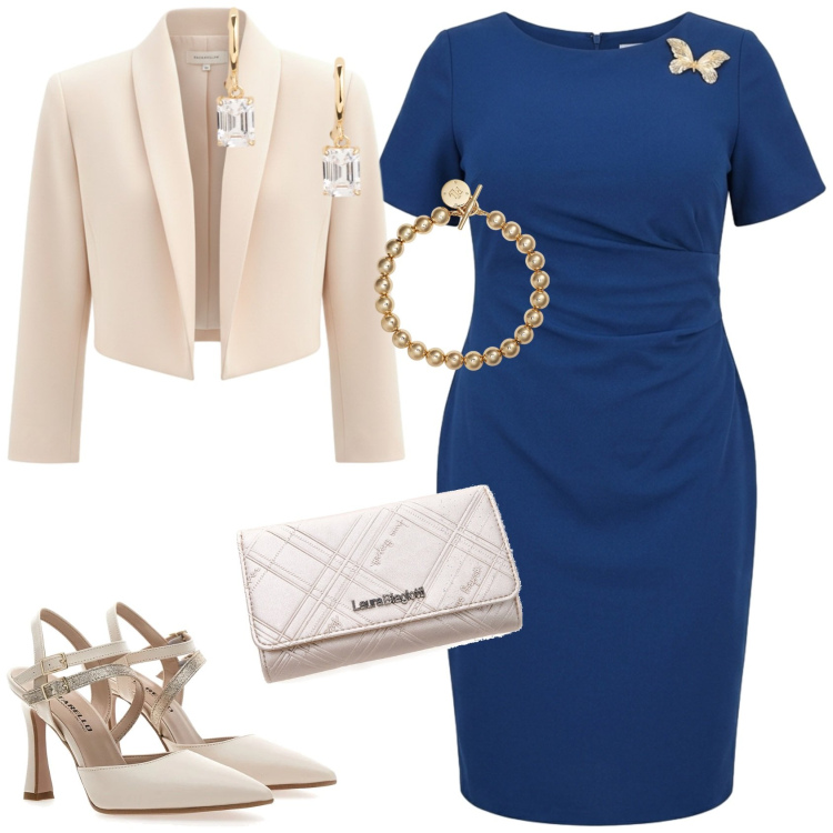 Outfit donna - Un outfit da cerimonia. Stile Chic per Cerimonia. Abbinamento con vestiti a tubino, bolero, braccialetti, orecchini, portafogli, décolleté.