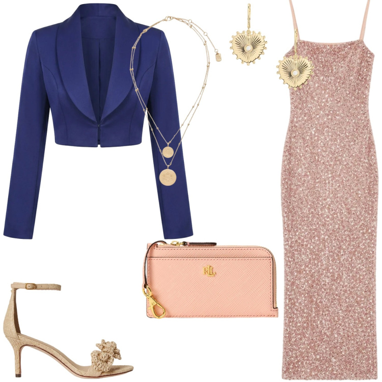 Outfit donna - Per una cerimonia. Stile Glamour per Cerimonia. Abbinamento con vestiti lunghi, bolero, ciondoli, orecchini, portafogli, sandali in pelle.