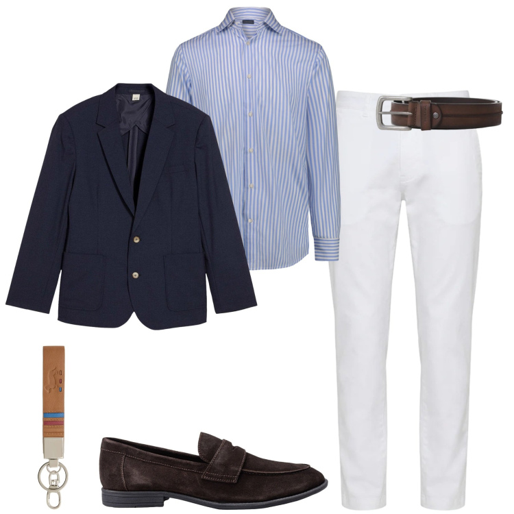 Outfit uomo - City. Stile Urban per Tutti i giorni. Abbinamento con giacche, portachiavi, pantaloni, cinture, camicie, scarpe stringate.