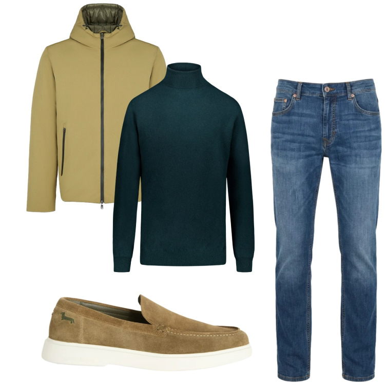 Outfit uomo - Total look #2386789. Stile Urban per Tutti i giorni. Abbinamento con jeans, scarpe stringate, parka, maglieria.