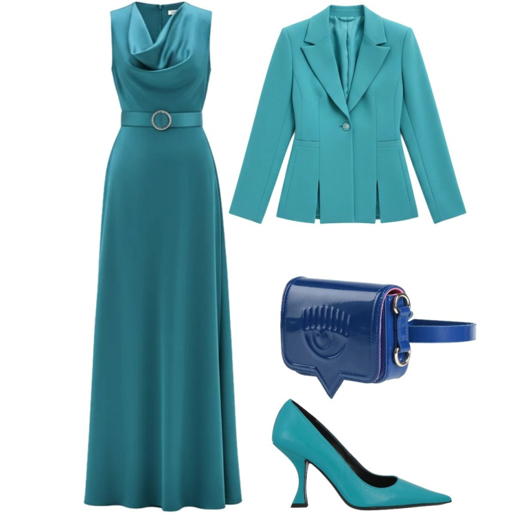 Outfit donna - Total look #2386798. Stile Chic per Cerimonia. Abbinamento con décolleté, marsupi, vestiti lunghi, blazer.