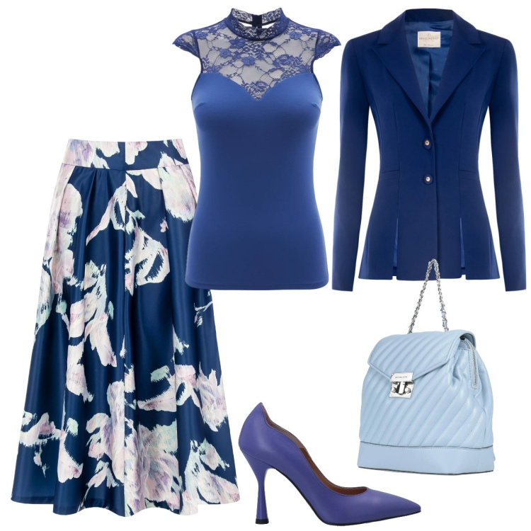 Outfit donna - Total look #2386799. Stile Chic per Cerimonia. Abbinamento con zaini, décolleté, blazer, gonne longuette, canottiere.