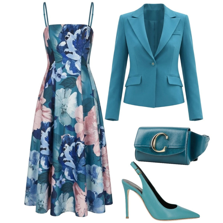 Outfit donna - Total look #2386800. Stile Glamour per Cerimonia. Abbinamento con marsupi, décolleté, blazer, vestiti midi/longuette.