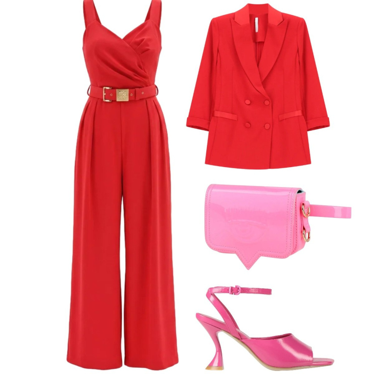 Outfit donna - Total look #2386801. Stile Glamour per Cerimonia. Abbinamento con marsupi, sandali in pelle, blazer, tute.