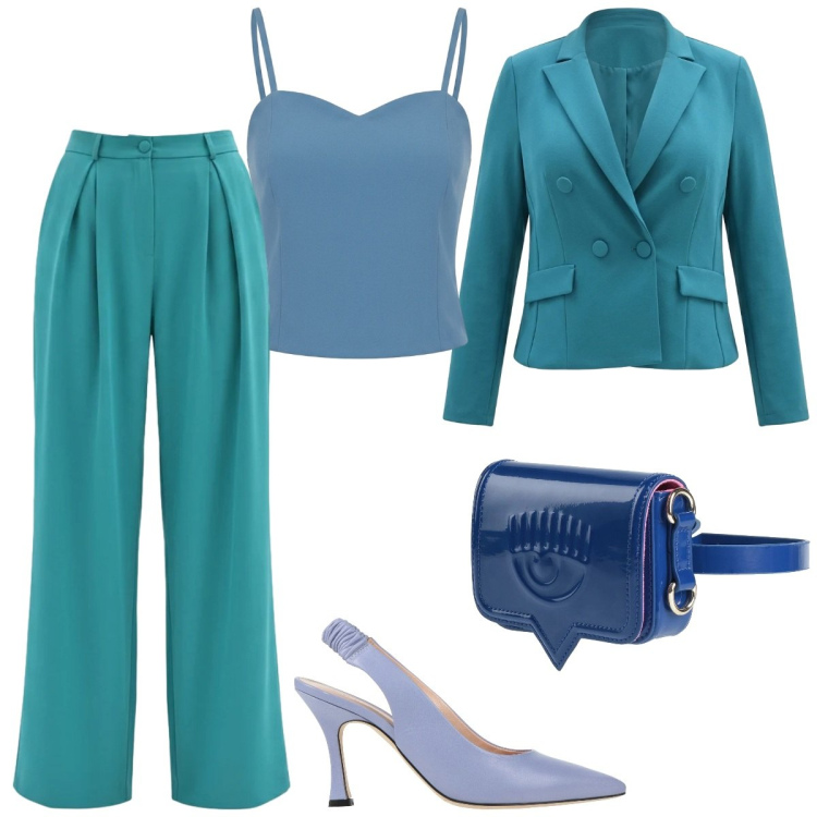 Outfit donna - Total look #2386802. Stile Chic per Cerimonia. Abbinamento con marsupi, décolleté, pantaloni a palazzo, canottiere, blazer.