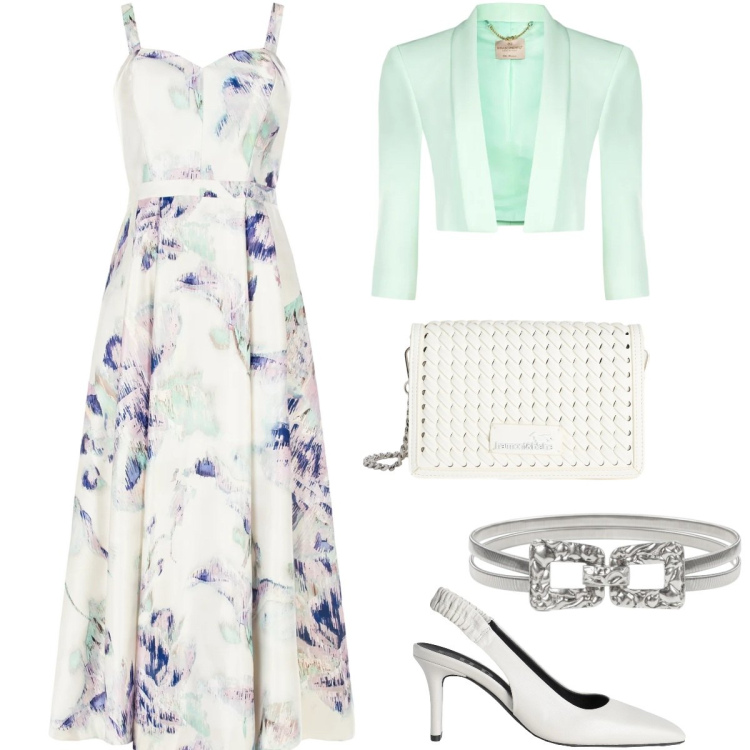 Outfit donna - Total look #2386805. Stile Romantica per Cerimonia. Abbinamento con décolleté, vestiti midi/longuette, bolero, cinture, borse a tracolla.