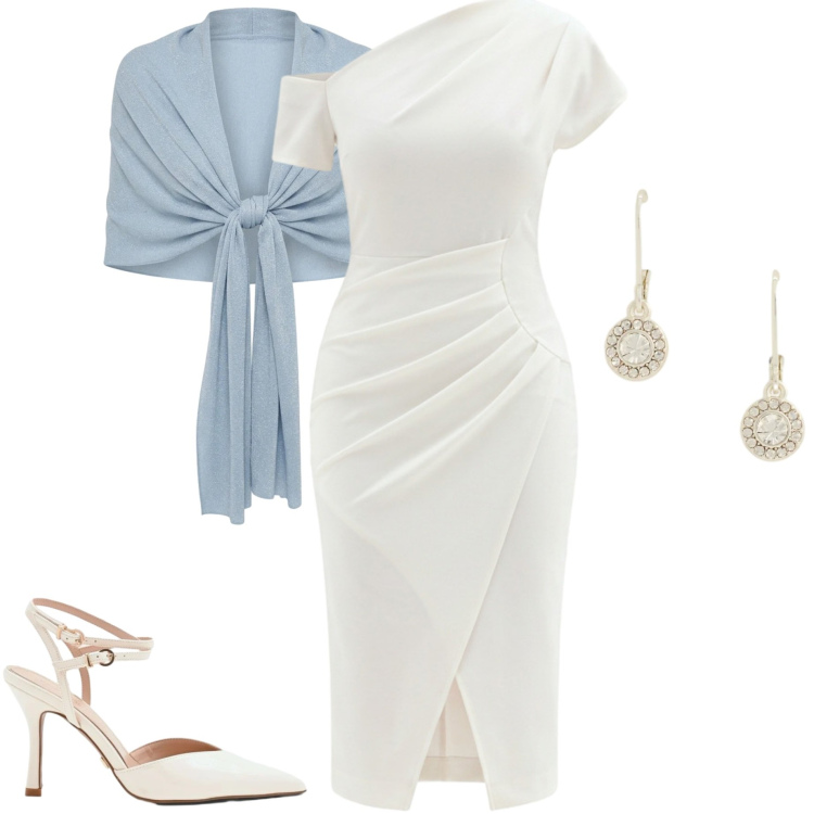 Outfit donna - Rinascimento spring. Stile Chic per Cerimonia. Abbinamento con décolleté, stole, vestiti a tubino, orecchini.