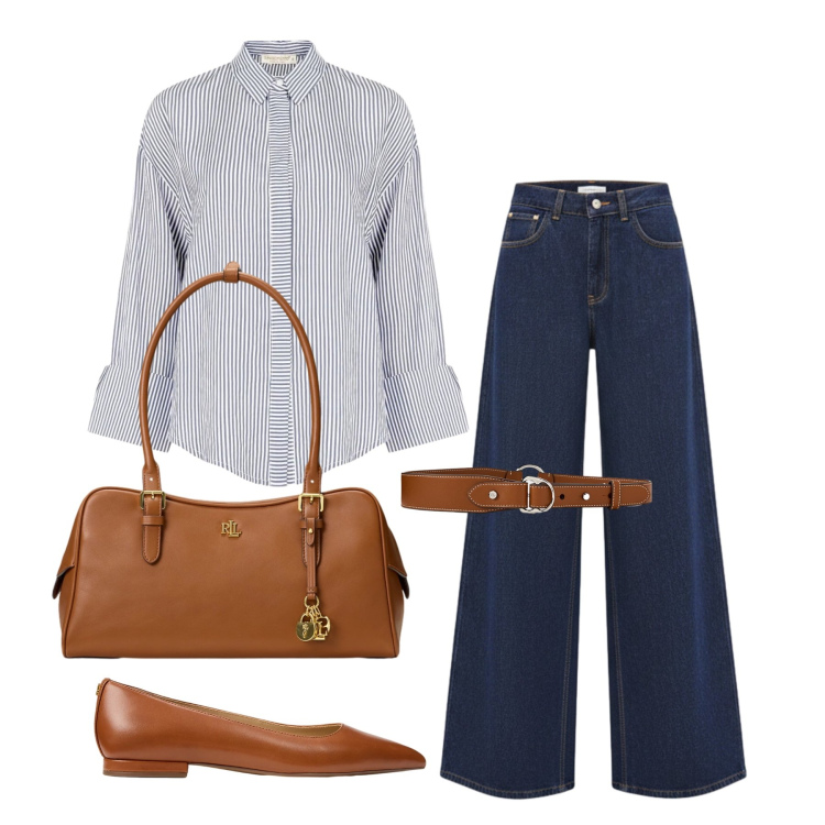 Outfit donna - Aprile. Stile Casual chic per Tutti i giorni. Abbinamento con jeans, camicie, cinture, ballerine, borse a mano.