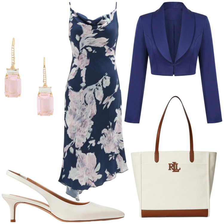 Outfit donna - Rinascimento Spring Elegance. Stile Chic per Cerimonia. Abbinamento con vestiti asimmetrici, bolero, décolleté, orecchini, borse tote.