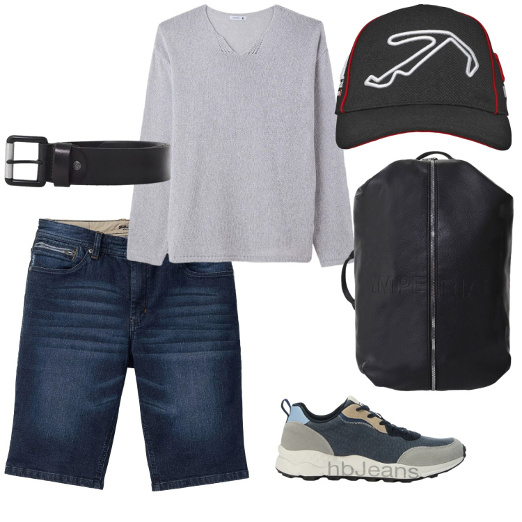 Outfit uomo - In barca. per Mare. Abbinamento con bermuda, cappelli con visiera, maglieria, sneakers, cinture, borse sportive.