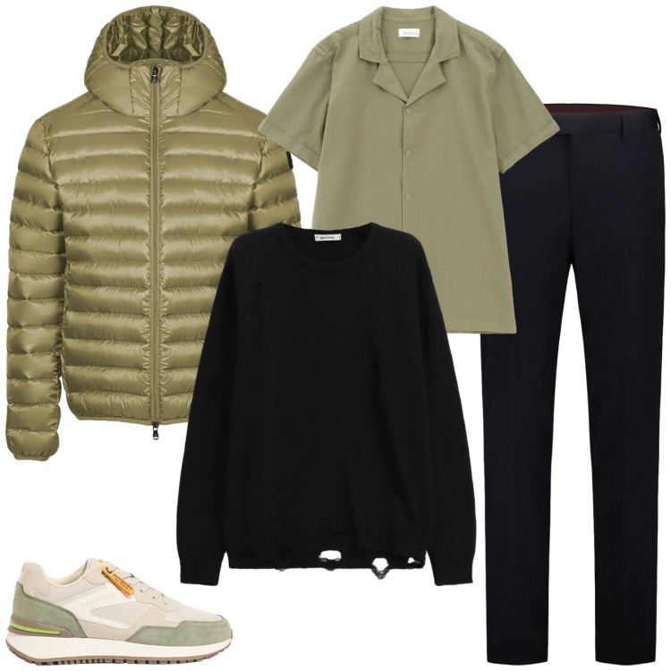 Outfit uomo - Total look #2386936. Stile Trendy per Tutti i giorni. Abbinamento con sneakers, camicie a manica corta, maglieria, bomber, pantaloni.