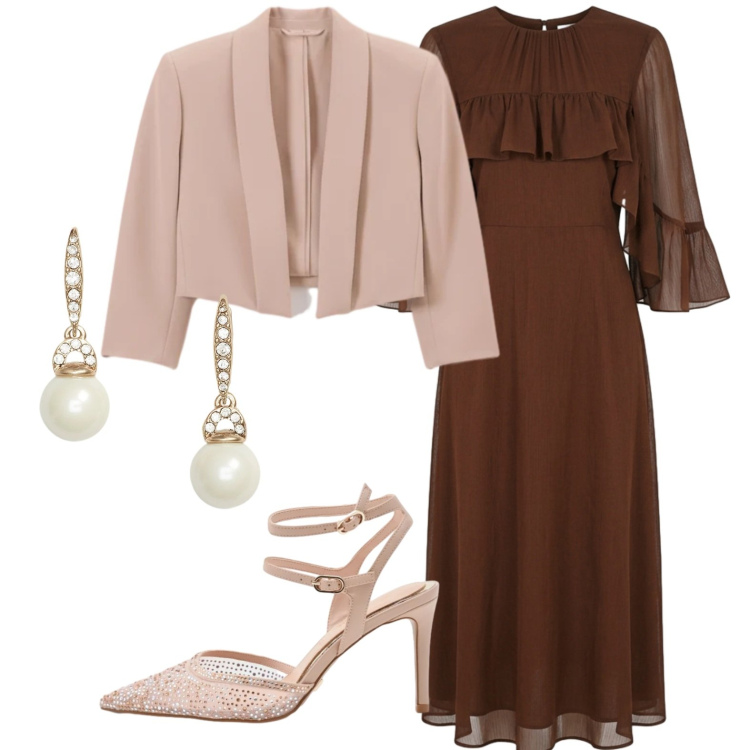 Outfit donna - Festa di laurea della nipotina. Stile Bon Ton per Cerimonia. Abbinamento con bolero, vestiti midi/longuette, décolleté, orecchini.