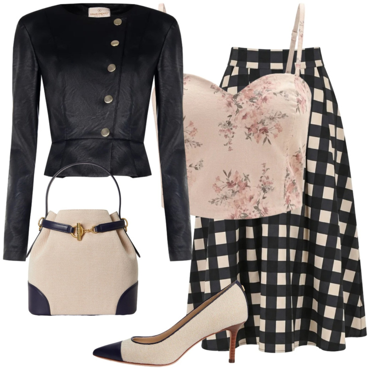 Outfit donna - Giacca in ecopelle versione cerimonia. Stile Glamour per Cerimonia. Abbinamento con giacche, canottiere, gonne longuette, décolleté, borse a secchiello.