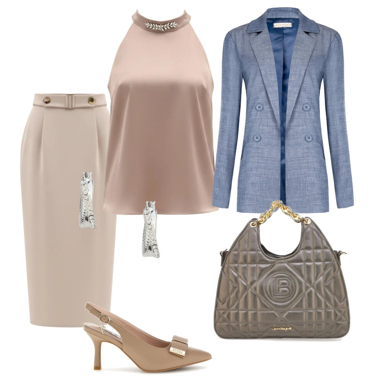 Outfit donna - Total look #2386951. Stile Glamour per Cerimonia. Abbinamento con blazer, gonne longuette, top, orecchini, décolleté, borse a mano.