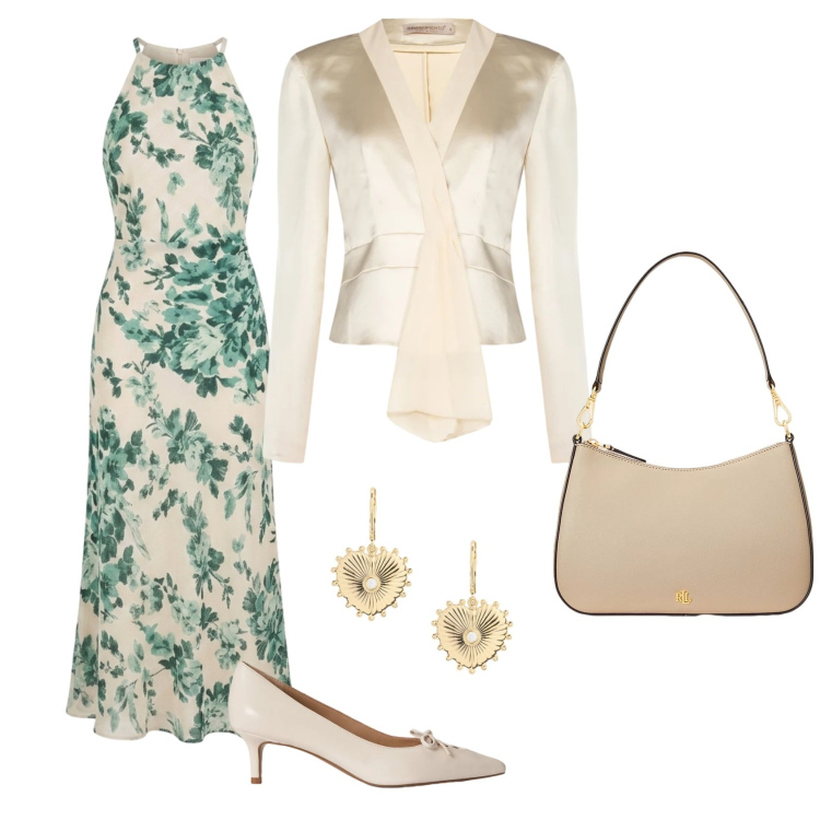 Outfit donna - Total look #2386956. Stile Chic per Serata fuori. Abbinamento con blazer, vestiti lunghi, décolleté, borse a spalla, orecchini.