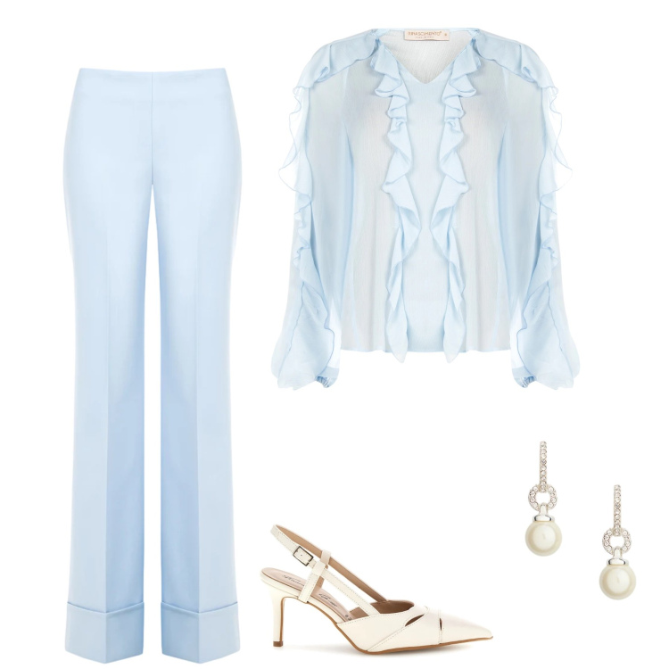 Outfit donna - Oh, cielo!. Stile Chic per Mare. Abbinamento con bluse, pantaloni a palazzo, orecchini, décolleté.