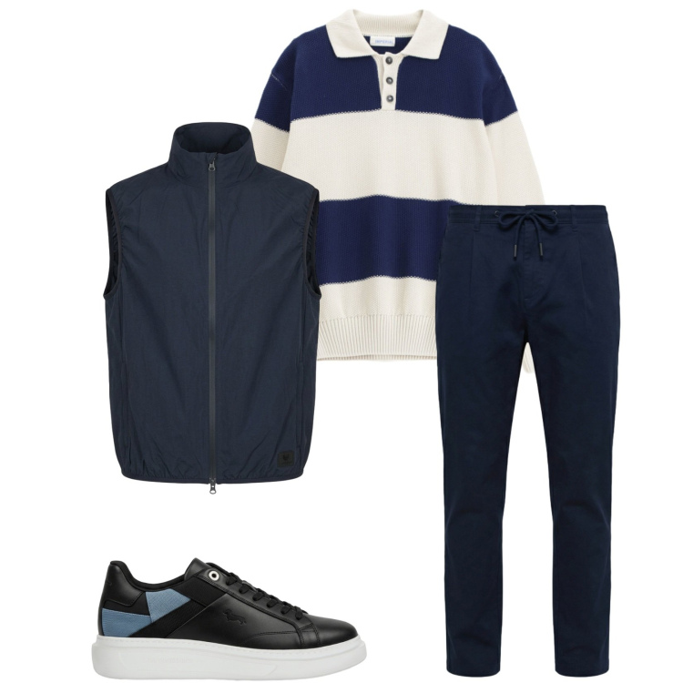 Outfit uomo - Total look #2386959. Stile Urban per Tutti i giorni. Abbinamento con maglieria, sneakers, pantaloni, gilet.